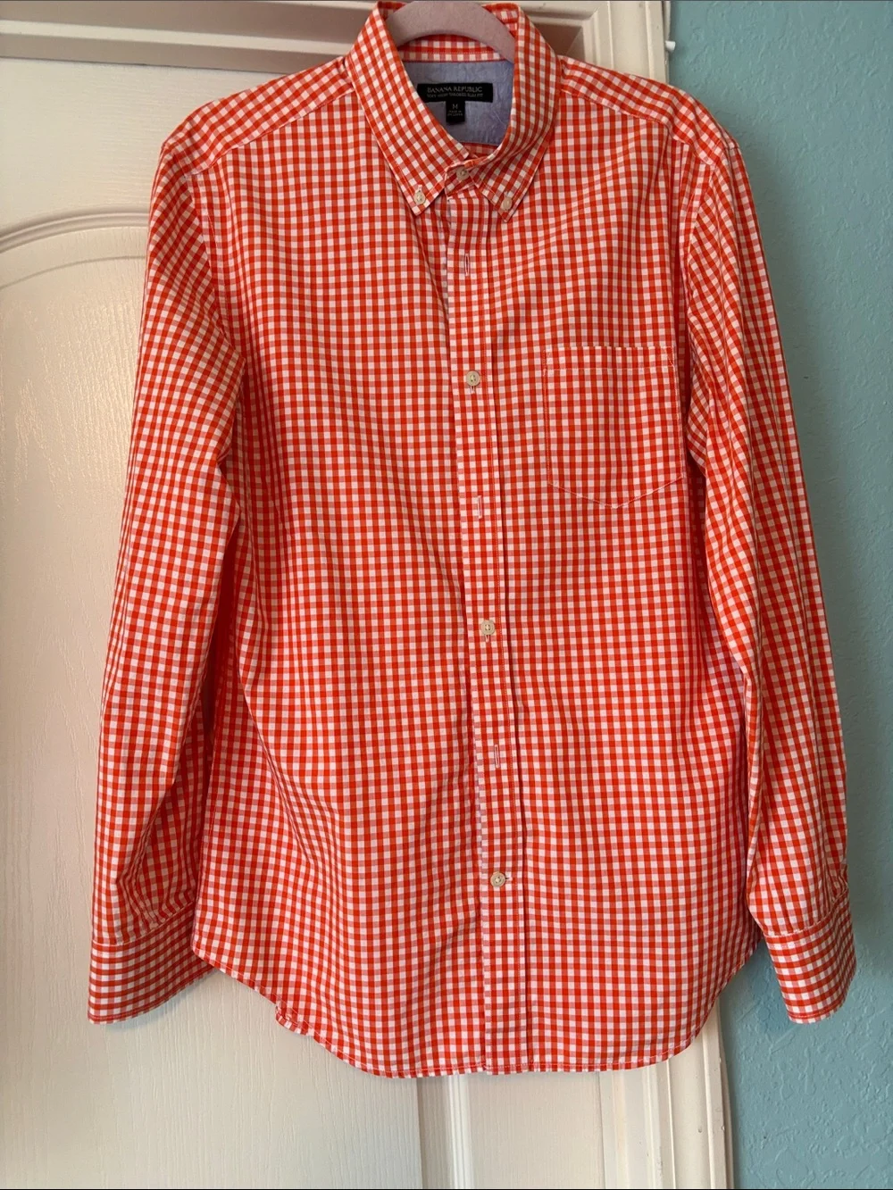 Banana Republic Orange and White Gingham Button-Down Shirt